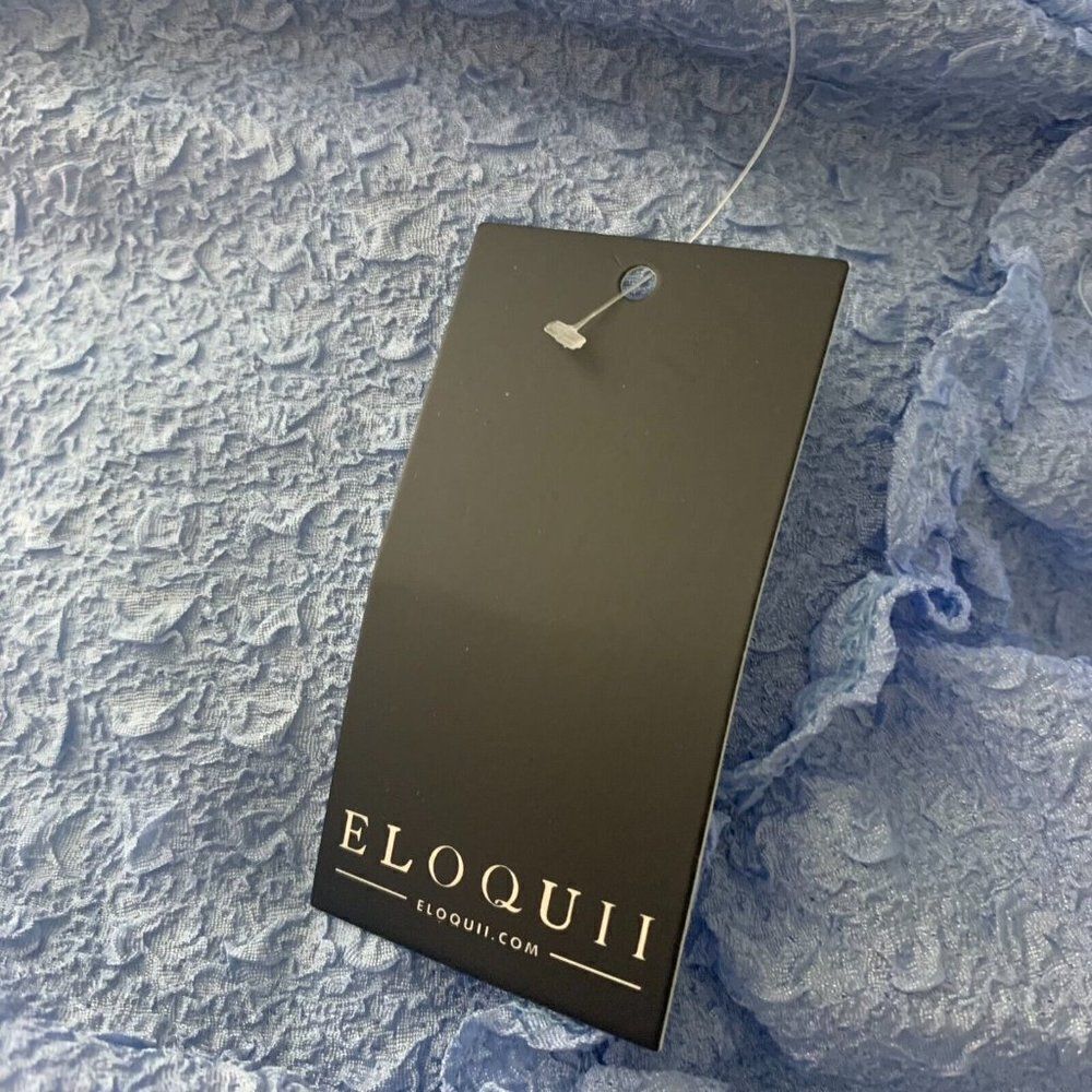 New Eloquii Crepe Tiered Mini Dress 20 Blue Lined Long Puff Sleeves V Neck - Picture 7 of 7